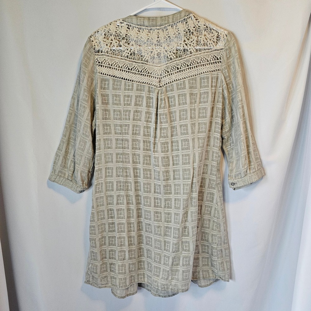 Miilla‎ Tunic Dress Womens Small Tan Beige Boho Crochet Lace Pintuck Cottagecore - Picture 8 of 10